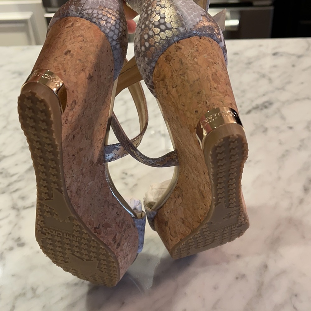 Stunning Jimmy Choo Metallic Printed Suede Wedge. - Picture 4 of 9
